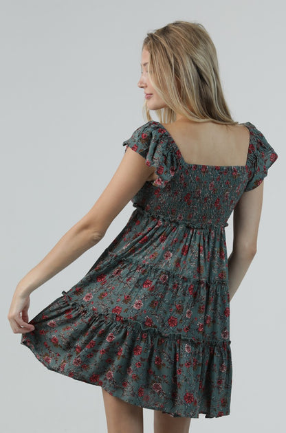 Angie SS Tiered Ruffle Short Dress Green