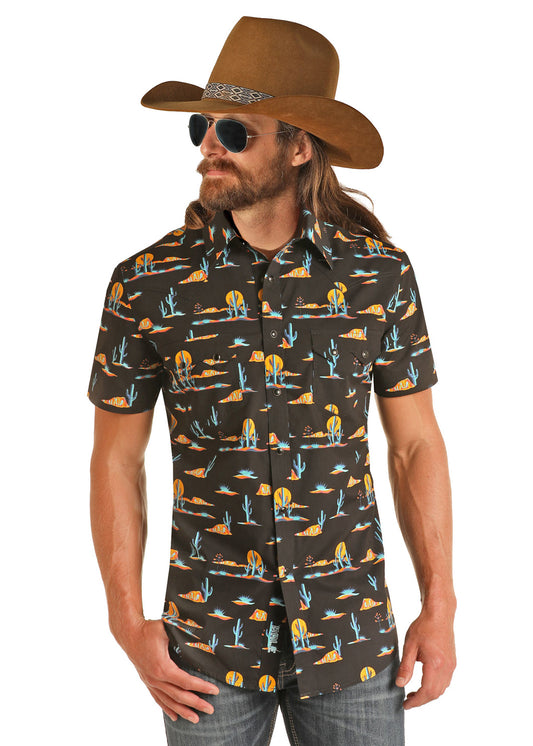 Dale Brisby Desert Scene Black Short Ssleeve Snap