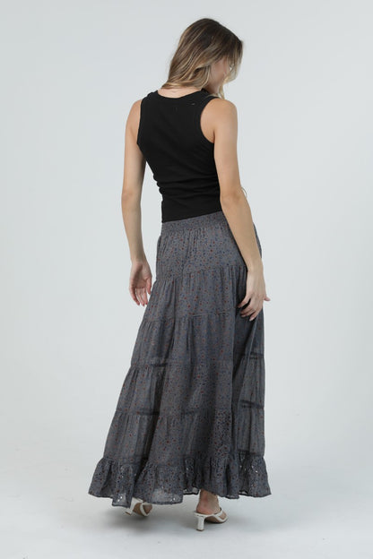 Angie Tiered Maxi Skirt Grey Floral