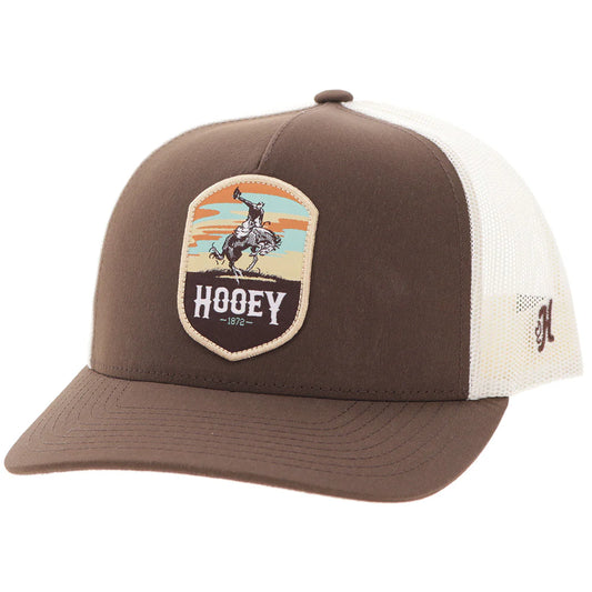 Hooey Cheyenne Brown Tan 5-Panel Trucker with Brown Tan Teal Orange Patch