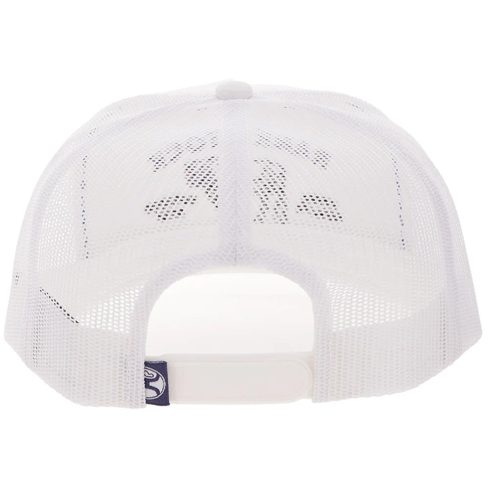 Hooey Rank Stock White 5-Panel Trucker with Blue Black Stitching
