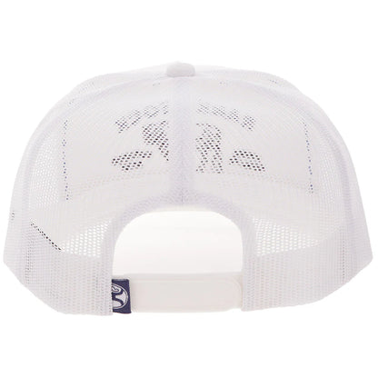 Hooey Rank Stock White 5-Panel Trucker with Blue Black Stitching