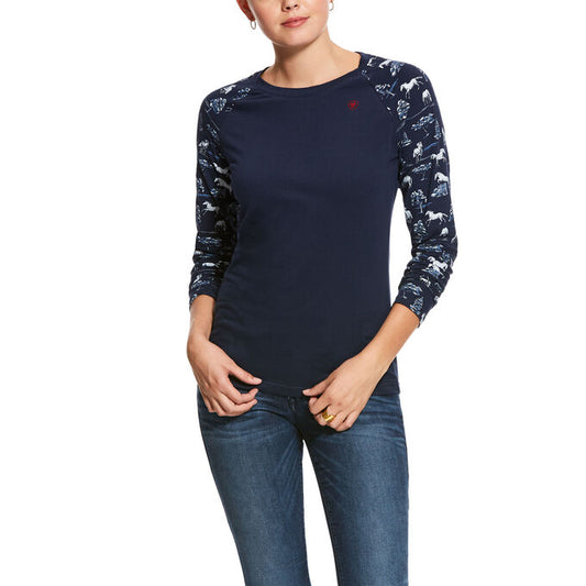 Ariat Baseball Tee Navy Horse Print