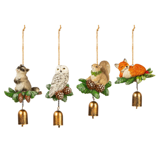 Evergreen Woodland Animal Resin Garden Bell