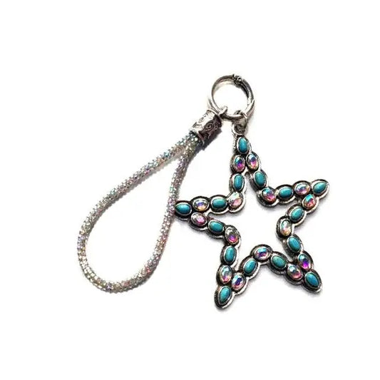 Snowing West Western Turq and Crystal Stone Star Keychain