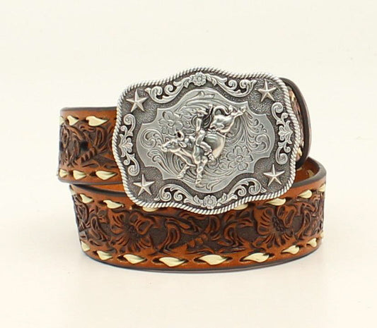 Nocona Floral Embossed Bull Buckle Belt
