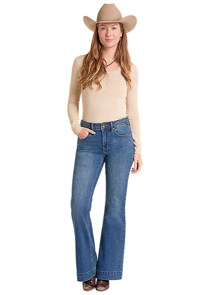 Rock & Roll Double Button High Rise Trouser Medium Wash