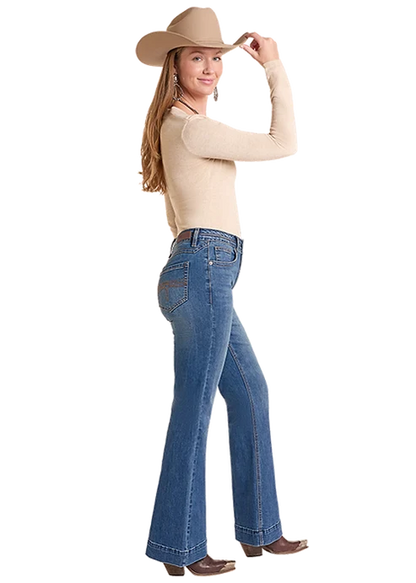Rock & Roll Double Button High Rise Trouser Medium Wash