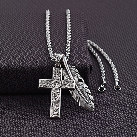 Twister Necklace Cross & Feather