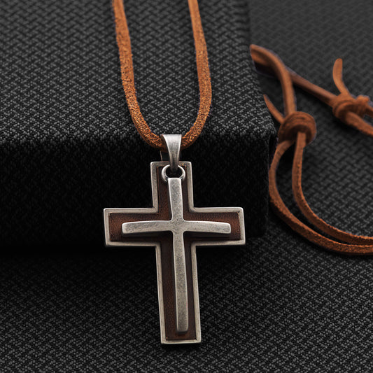Twister Mens Leather Cord Cross Necklace