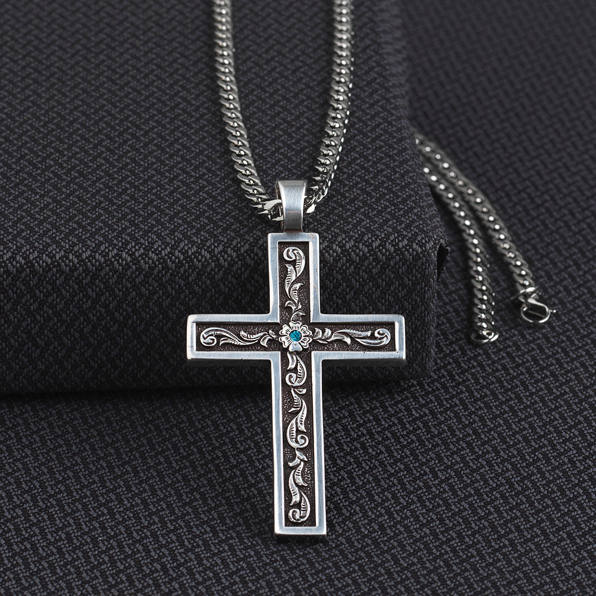 Twister Cross Center Stone Necklace