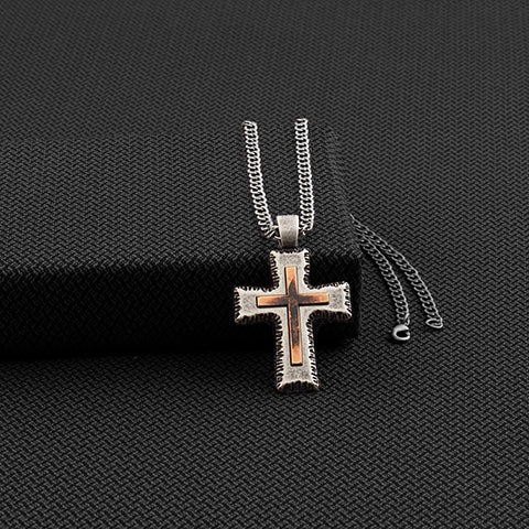 Twister Mens Two-tone Cross Necklace