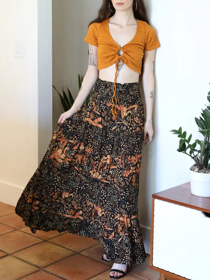 Angie Black Smocked Waist Maxi Skirt