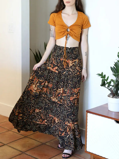Angie Black Smocked Waist Maxi Skirt