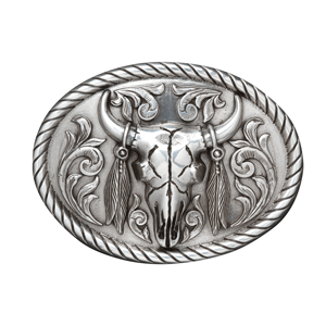 Nocona Steer Skull/feathers Buckle