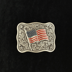 Nocona Smooth Edge Scroll American Flag Buckle