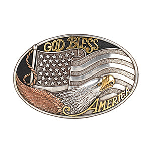 Nocona Oval God Bless America Eagle Buckle