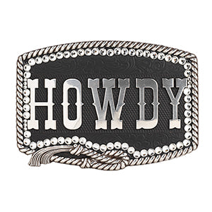Blazin Roxx Rope Edge Crystal Howdy Buckle