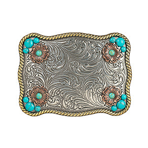 Nocona Flower Accent Turquoise Stone Buckle