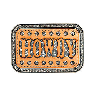 Blazin Roxx Rectangle Leather Howdy Belt Buckle