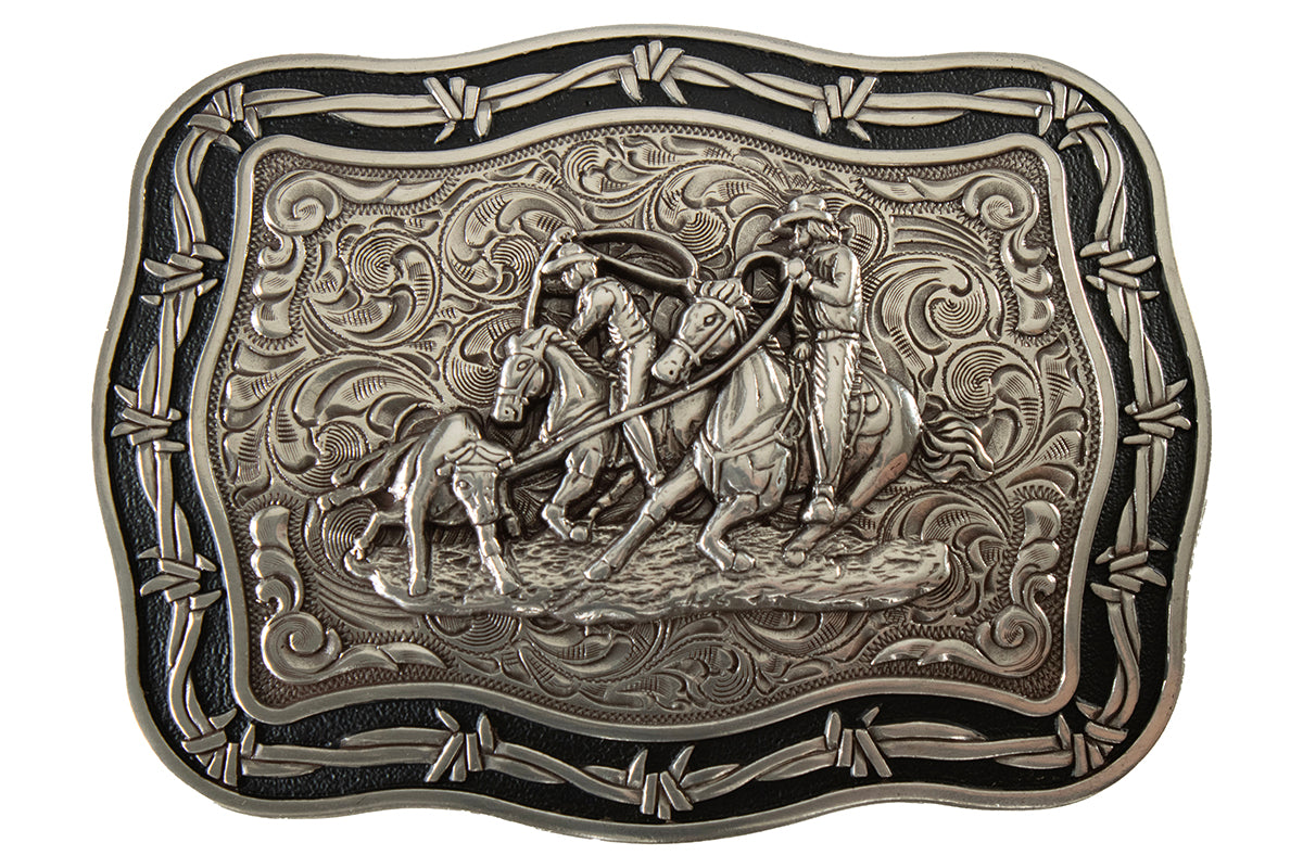 Crumrine Barbed Wire Edge Team Roping Buckle