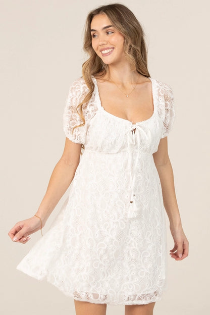 Angie Lace Puff Sleeve with Tie Bust Ivory