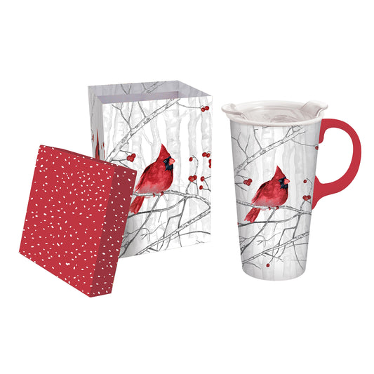 Evergreen Woodland Cardinal Storybook Travel Cup Ceramic
