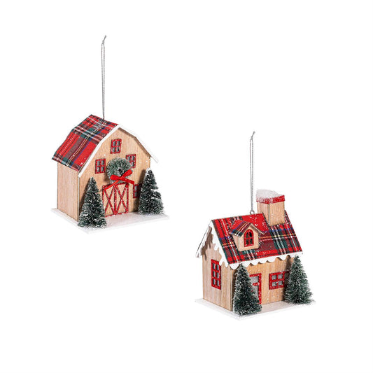 Evergreen Woodland Story LED Winter House/Barn Ornament
