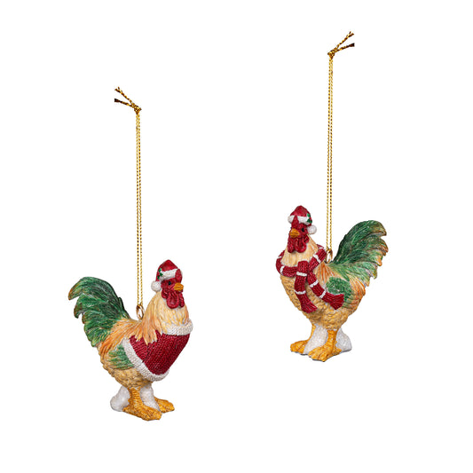 Evergreen Woodland Storybook Ornament Resin Christmas Rooster