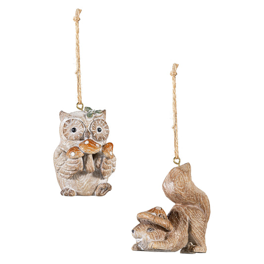 Evergreen Woodland Storybook Ornament Animal Resin Owl and Squirrel