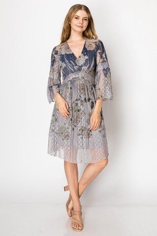 Origami Lined Lace Short Dress Navy