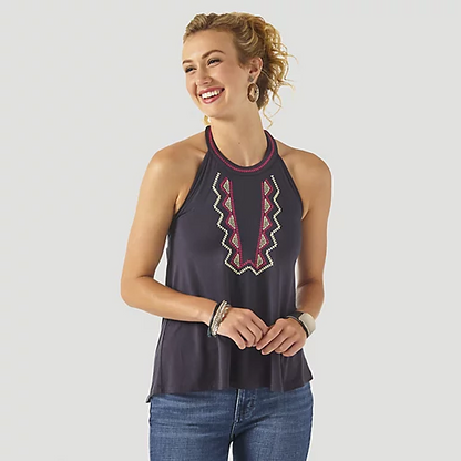 Wrangler Halter Neck Top w/ Tassle Tie Back Indian Ink