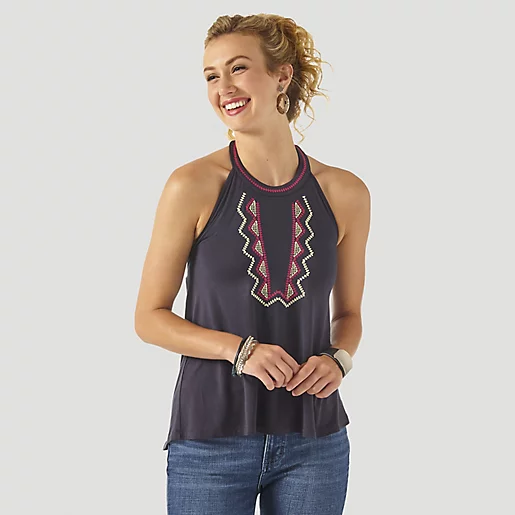 Wrangler Halter Neck Top w/ Tassle Tie Back Indian Ink