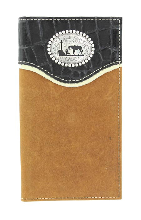 Nocona Tan/black Croco Praying Cowboy Concho Rodeo Wallet