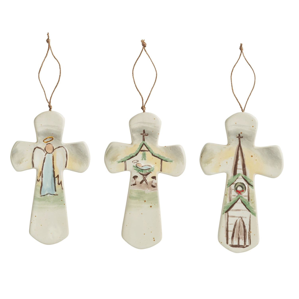 Mudpie Ceramic Cross Ornaments