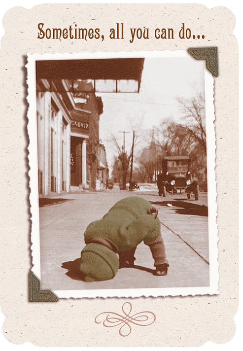Leanin Tree Kid Bent Over with Head on Ground