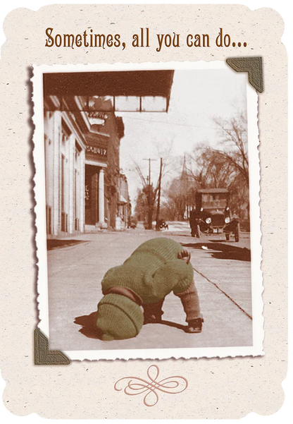 Leanin Tree Kid Bent Over with Head on Ground