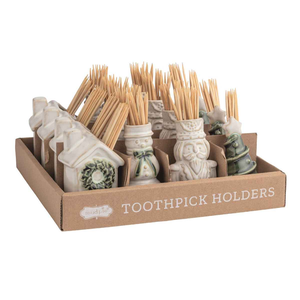 Mudpie White Christmas Toothpick Caddy Set