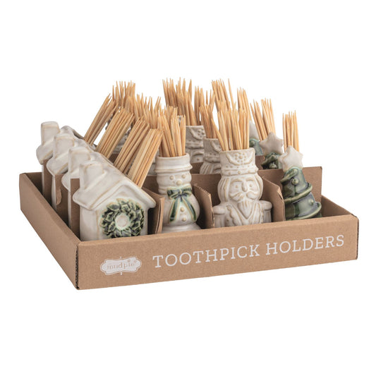 Mudpie White Christmas Toothpick Caddy Set