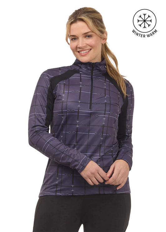 Kerrits First Level Quarter Zip Fleece Tech Top Print Plumnoir Bridle Plaid