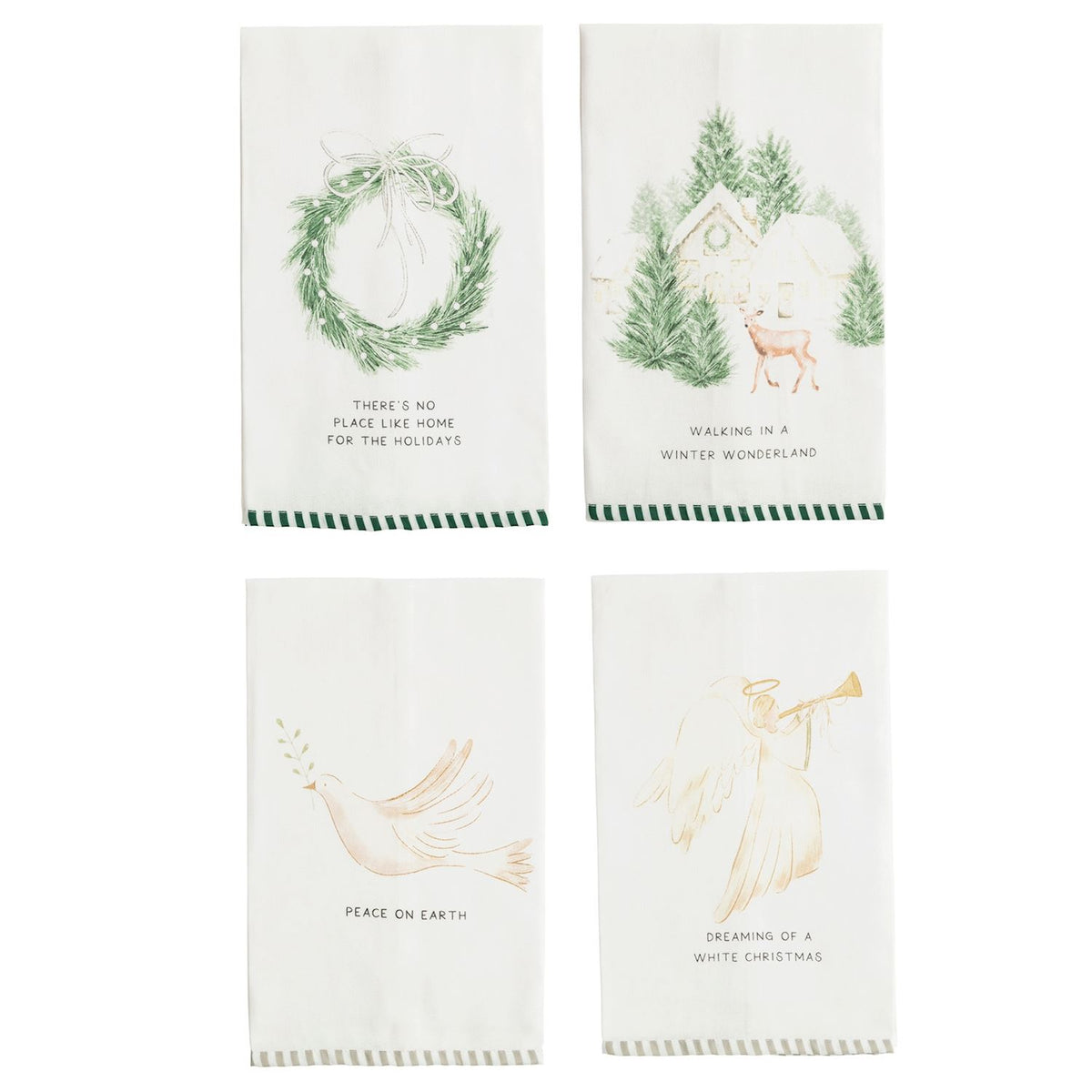 Mudpie White Christmas Stripe Hem Towel