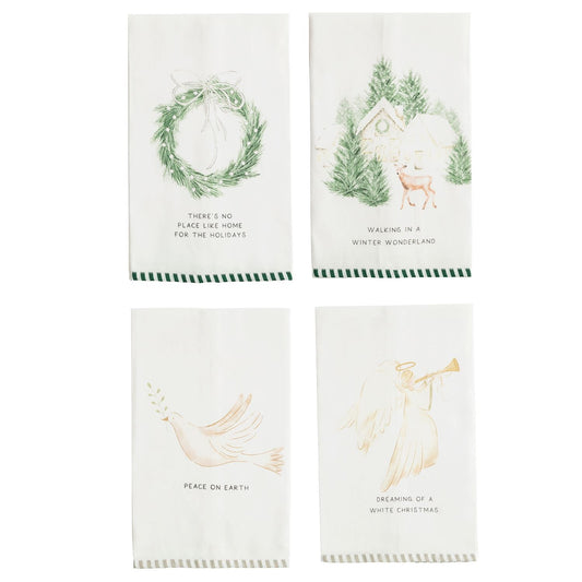 Mudpie White Christmas Stripe Hem Towel