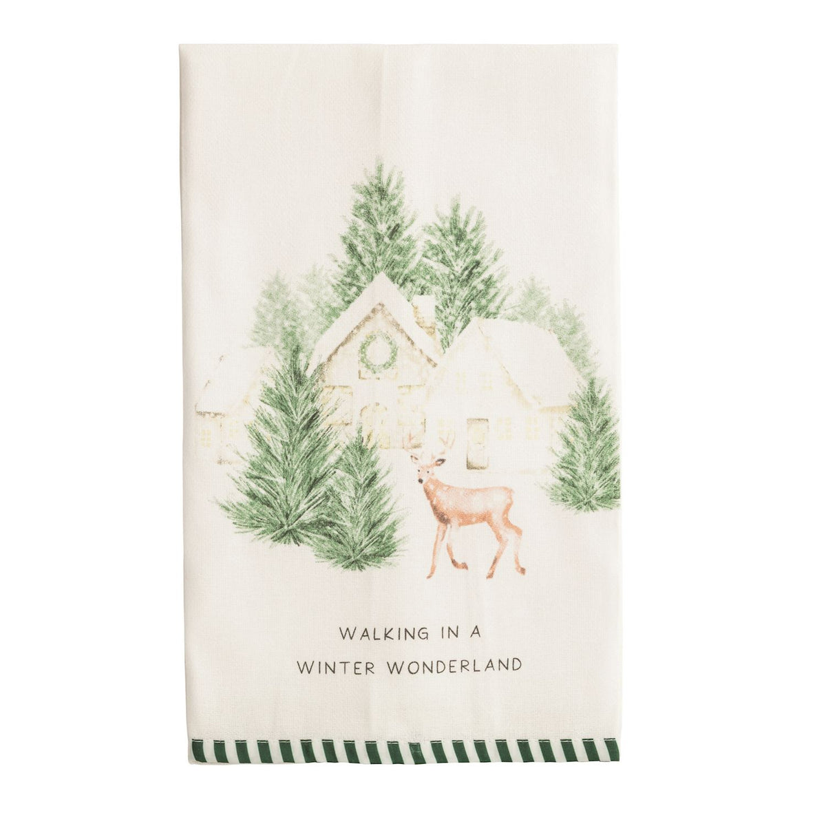 Mudpie White Christmas Stripe Hem Towel