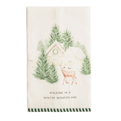 Mudpie White Christmas Stripe Hem Towel