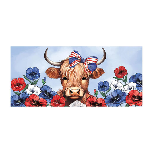 Evergreen Patriotic Highland Cow Sassafras Mat