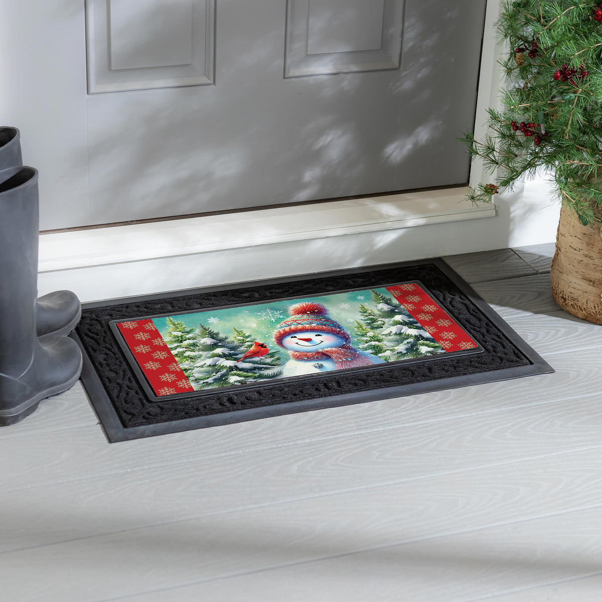 Evergreen Snowman With Cardinal Friend Sassafras Switch Mat
