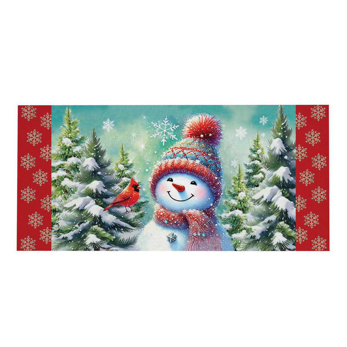 Evergreen Snowman With Cardinal Friend Sassafras Switch Mat