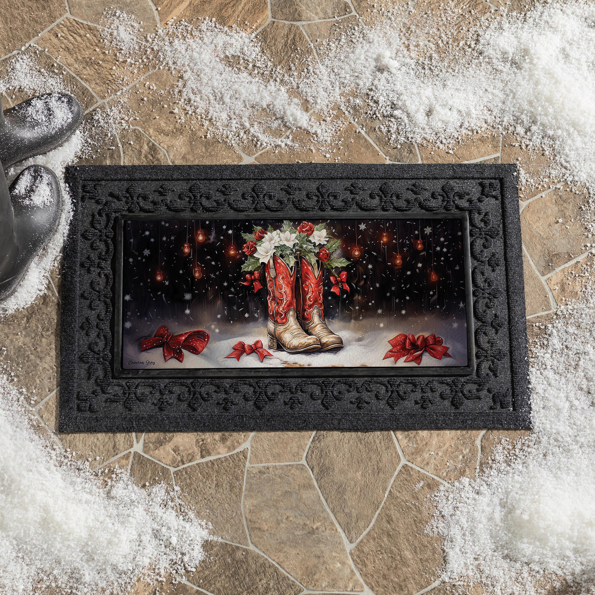 Evergreen Red Christmas Cowboy Boots Sassafras Switch Mat