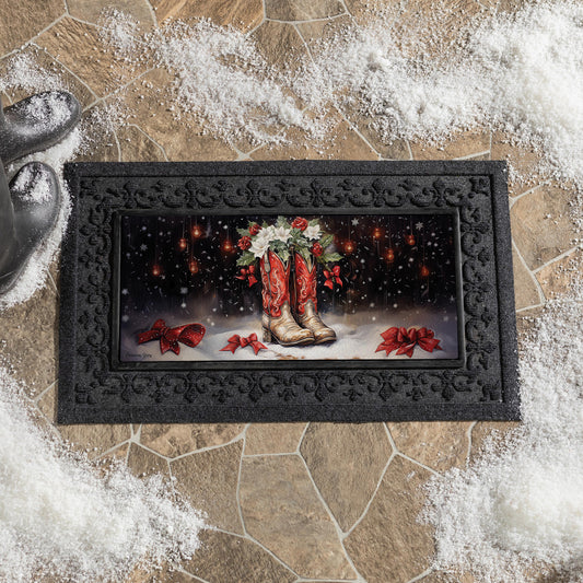 Evergreen Red Christmas Cowboy Boots Sassafras Switch Mat
