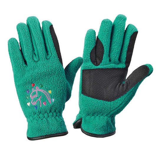 Ovation Kids Horse N Heart Fleece Glove Teal